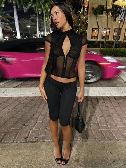 Mirabel Sheer Mesh Keyhole Top