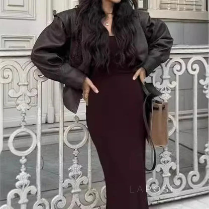 Mishika Crinkled Faux Leather Jacket