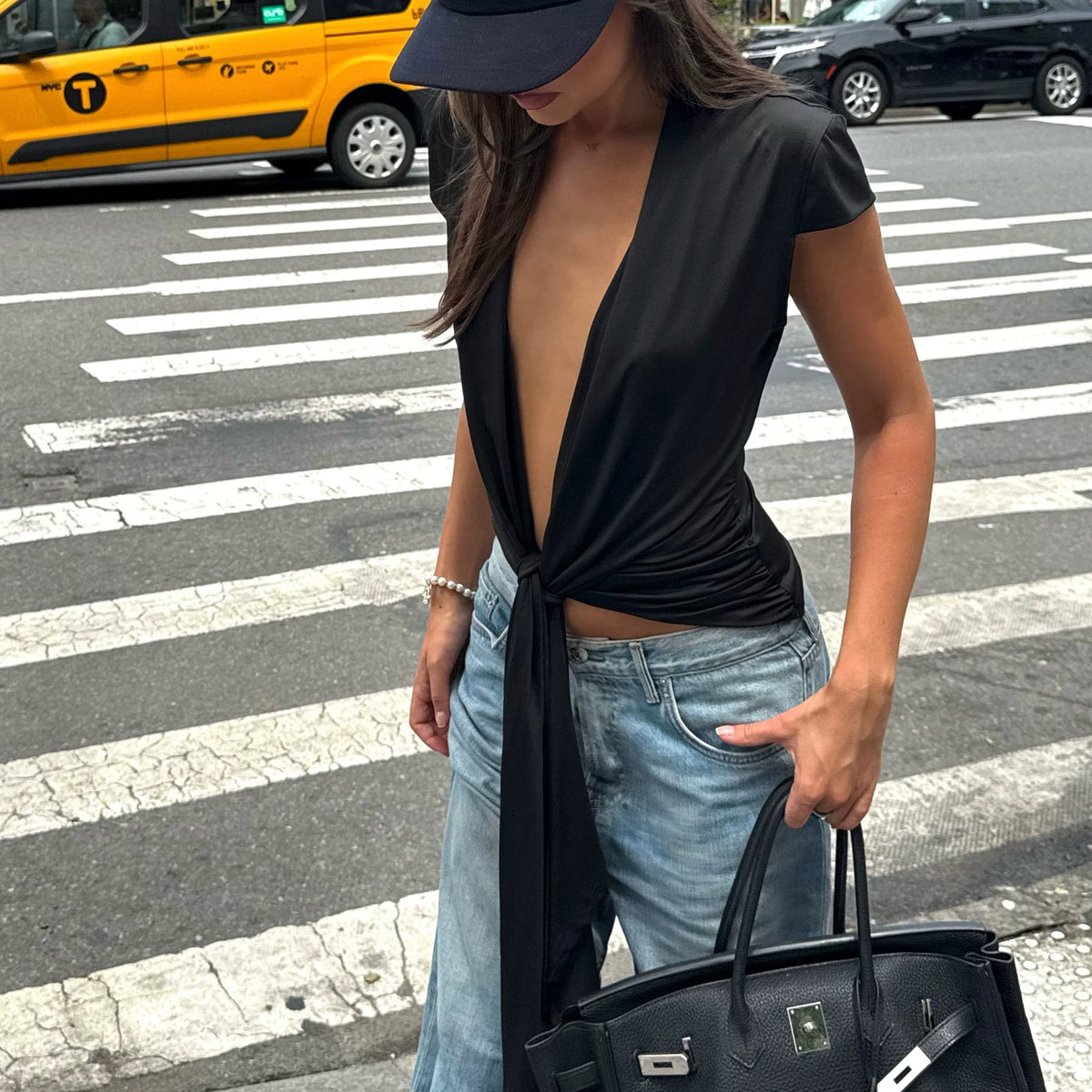 Myra Plunging Tie-Front Top