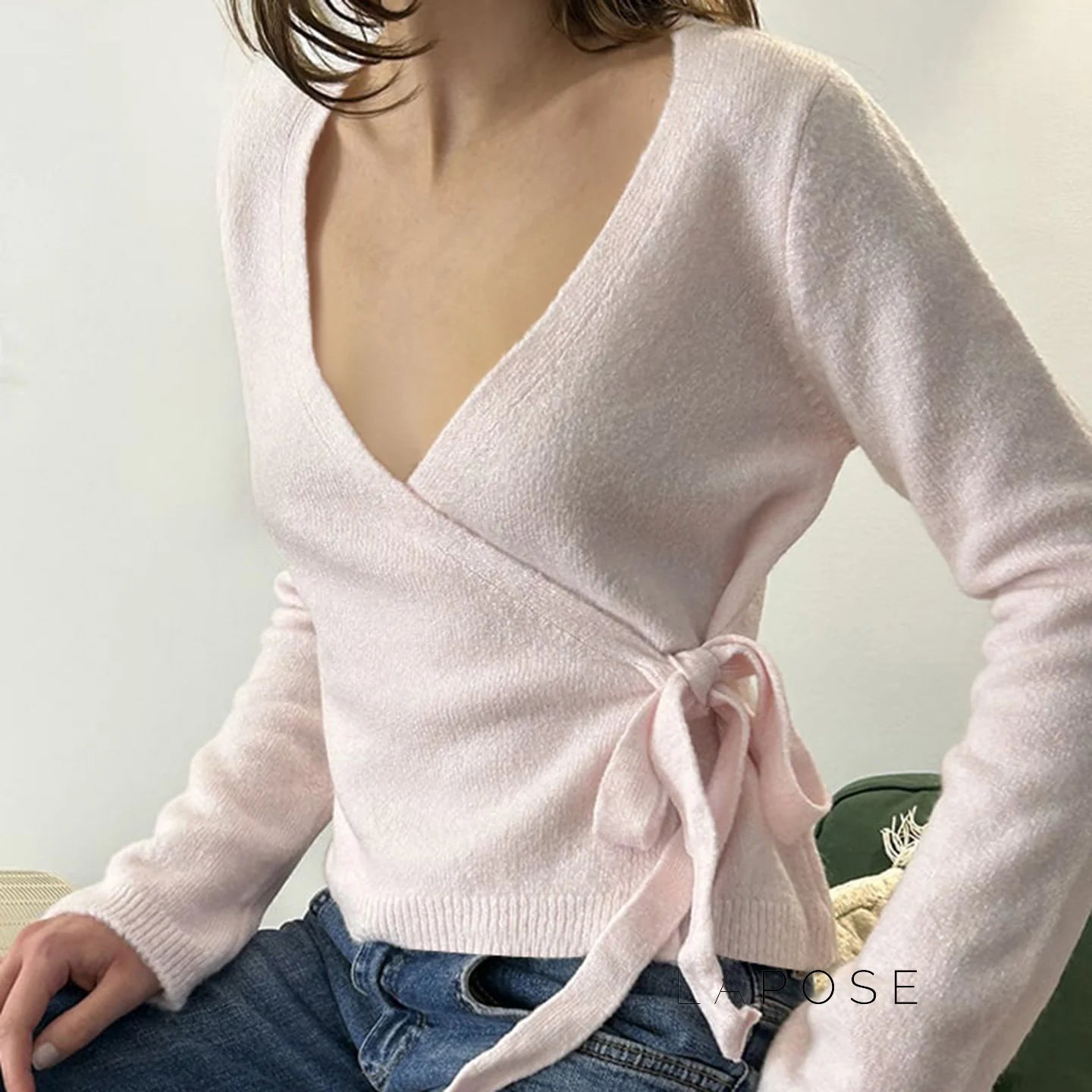 Nalayah V-Neck Tie Knit Top