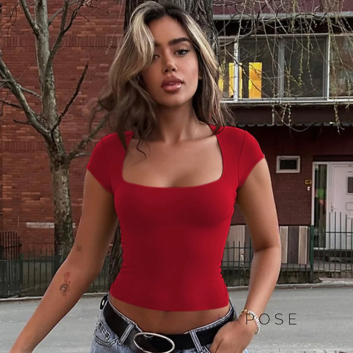 Nasra Flutter Sleeve Crop Top