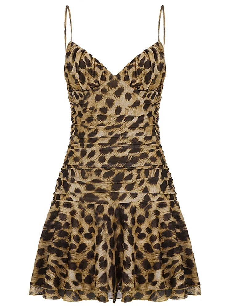 Nicole Leopard Print Ruched Mini Dress