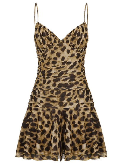 Nicole Leopard Print Ruched Mini Dress