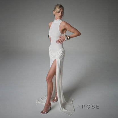 Nikole Mock Neck Ruched Maxi Dress
