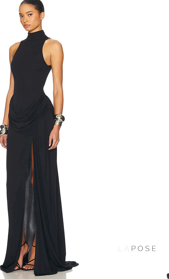 Nikole Mock Neck Ruched Maxi Dress