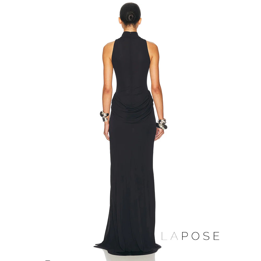 Nikole Mock Neck Ruched Maxi Dress