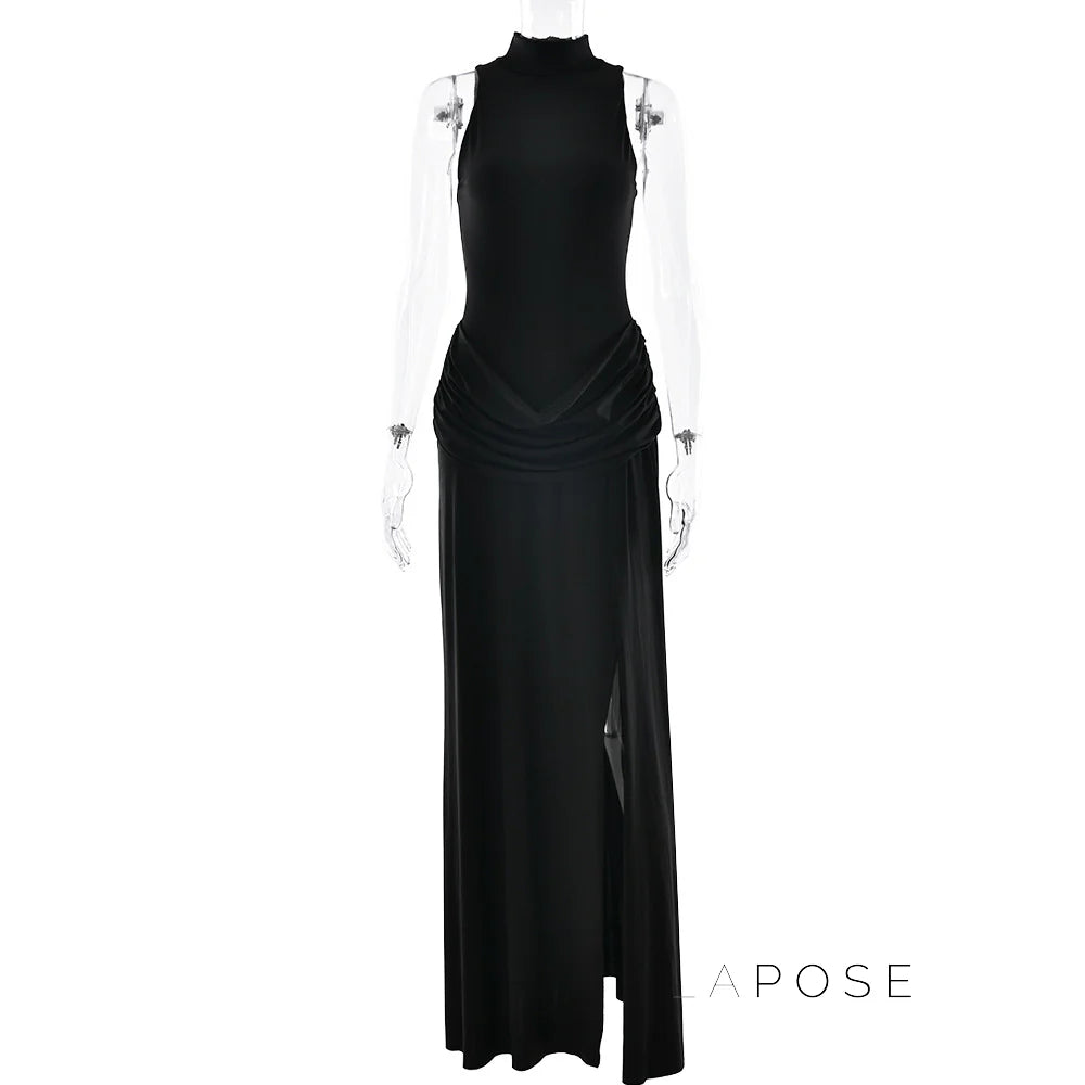 Nikole Mock Neck Ruched Maxi Dress