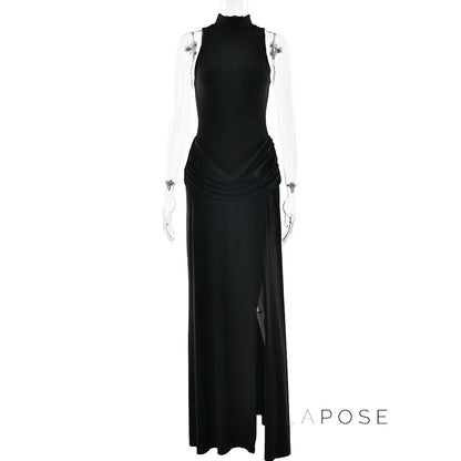 Nikole Mock Neck Ruched Maxi Dress