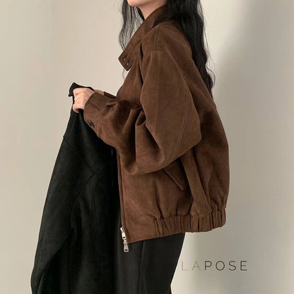 Nirvi Faux Suede Stand Collar Jacket