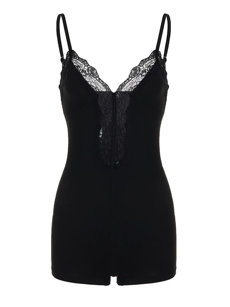 Paizlee Lace Trim Deep V Romper
