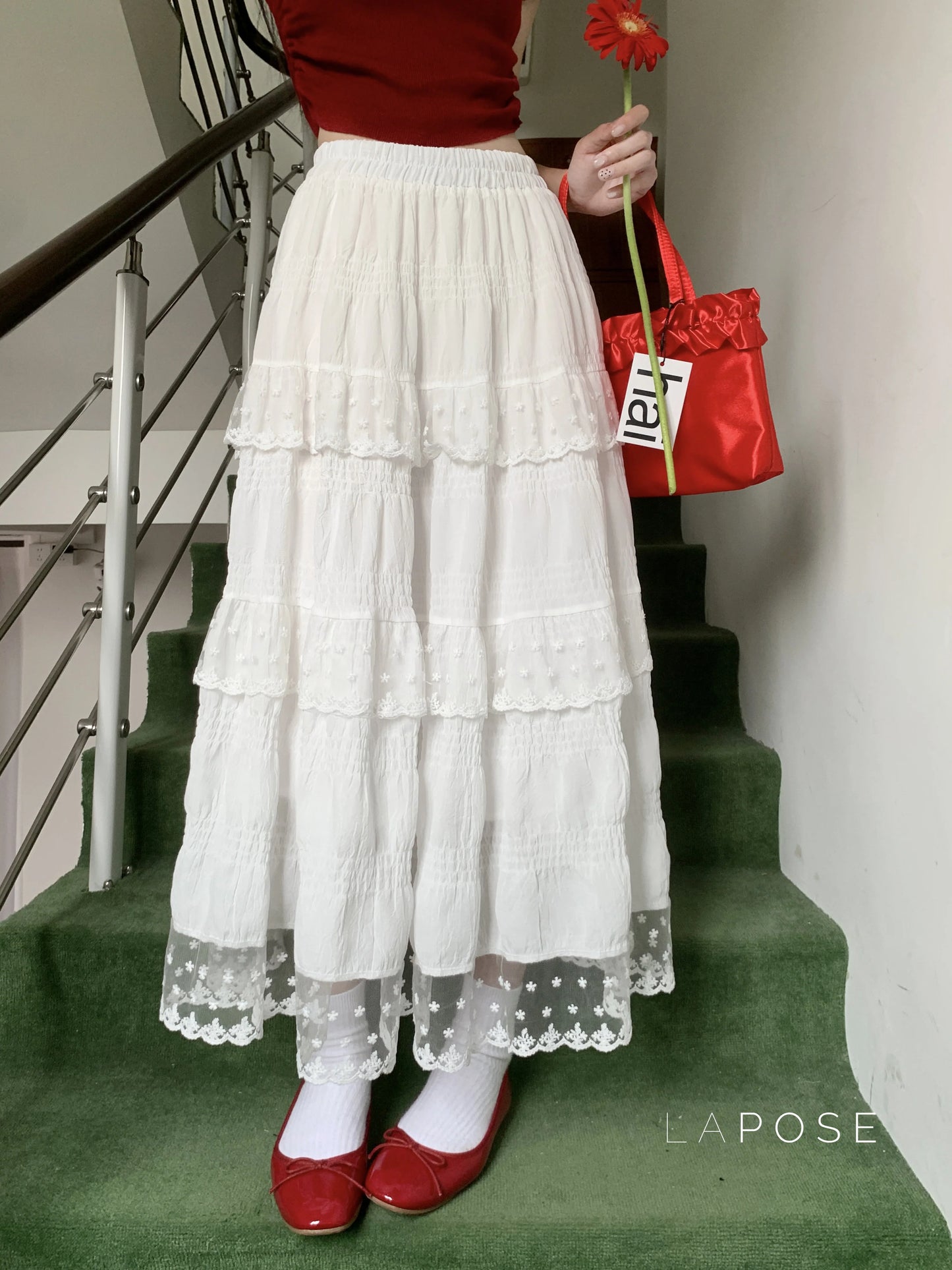 Payton White Tiered Lace Skirt