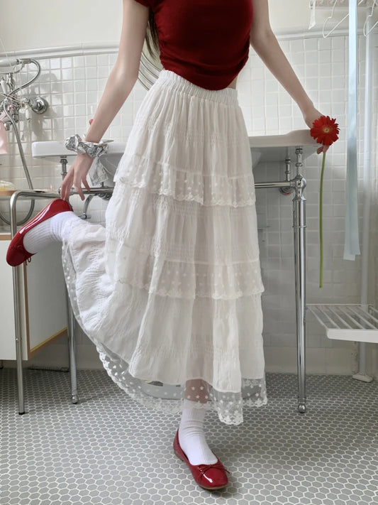 Payton White Tiered Lace Skirt
