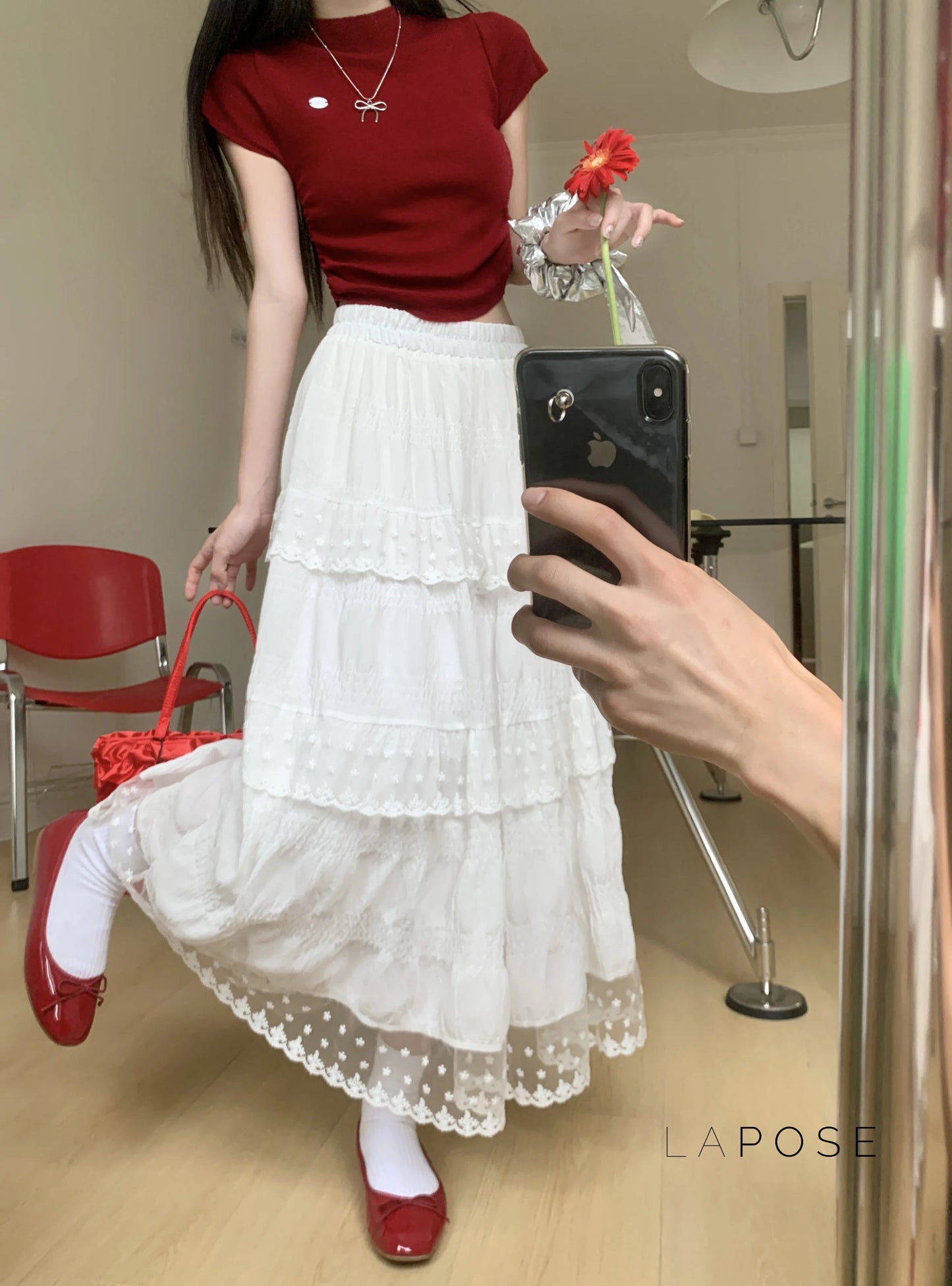 Payton White Tiered Lace Skirt