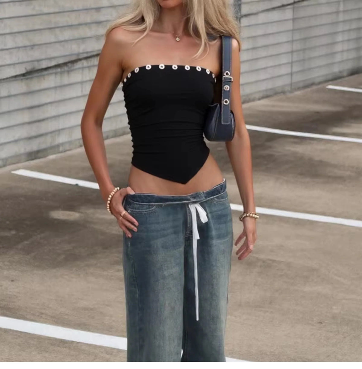 Pleated Button Trim Tube Top