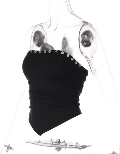 Pleated Button Trim Tube Top