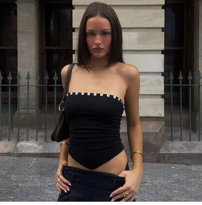 Pleated Button Trim Tube Top