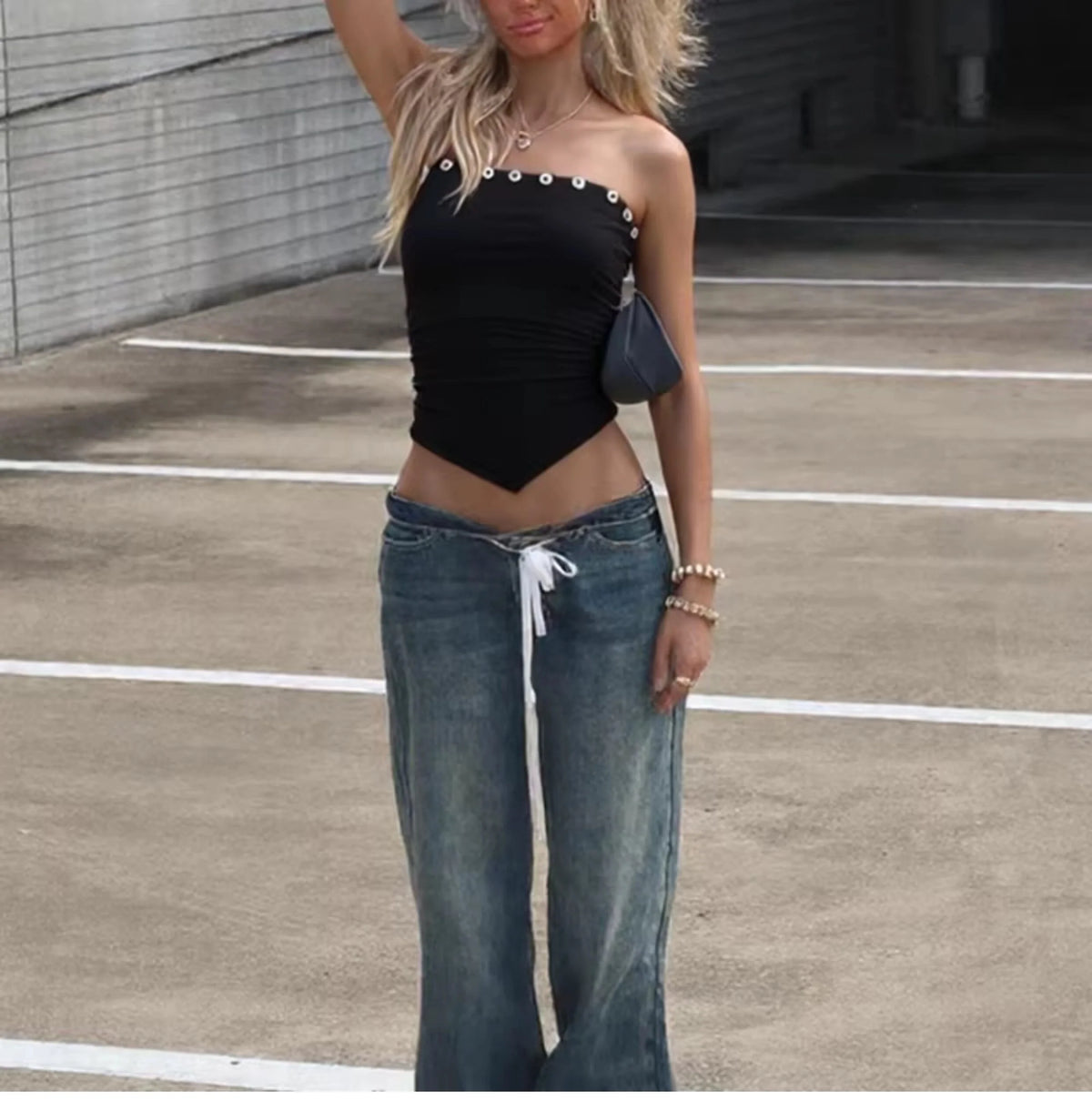 Pleated Button Trim Tube Top
