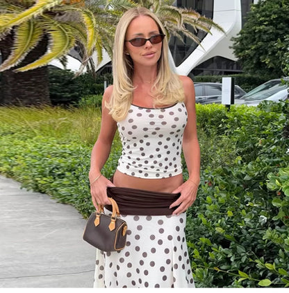 Polka Dot Asymmetric Skirt Set