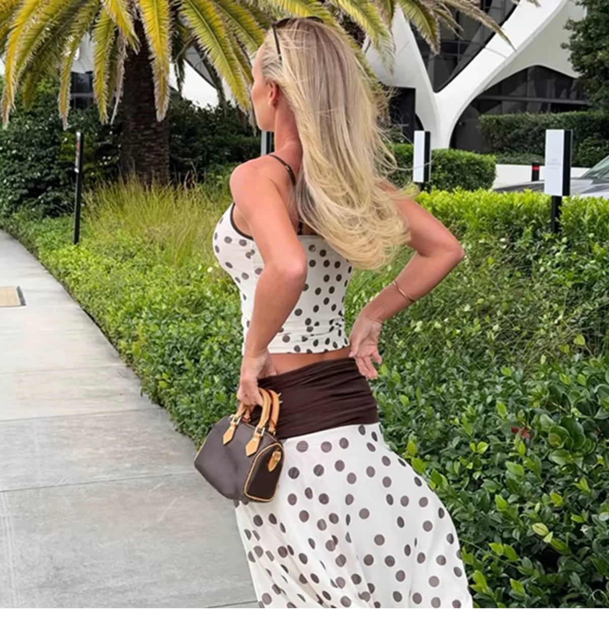 Polka Dot Asymmetric Skirt Set