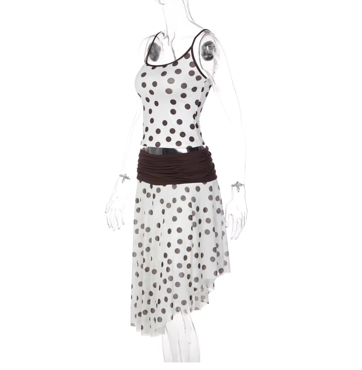 Polka Dot Asymmetric Skirt Set