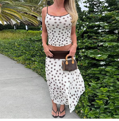 Polka Dot Asymmetric Skirt Set