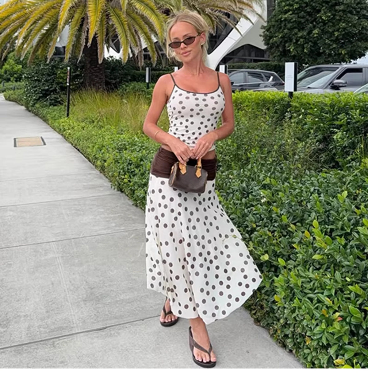 Polka Dot Asymmetric Skirt Set