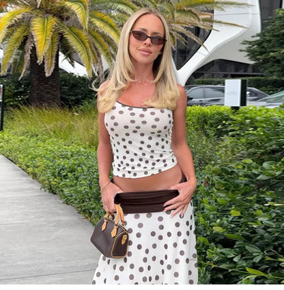 Polka Dot Asymmetric Skirt Set