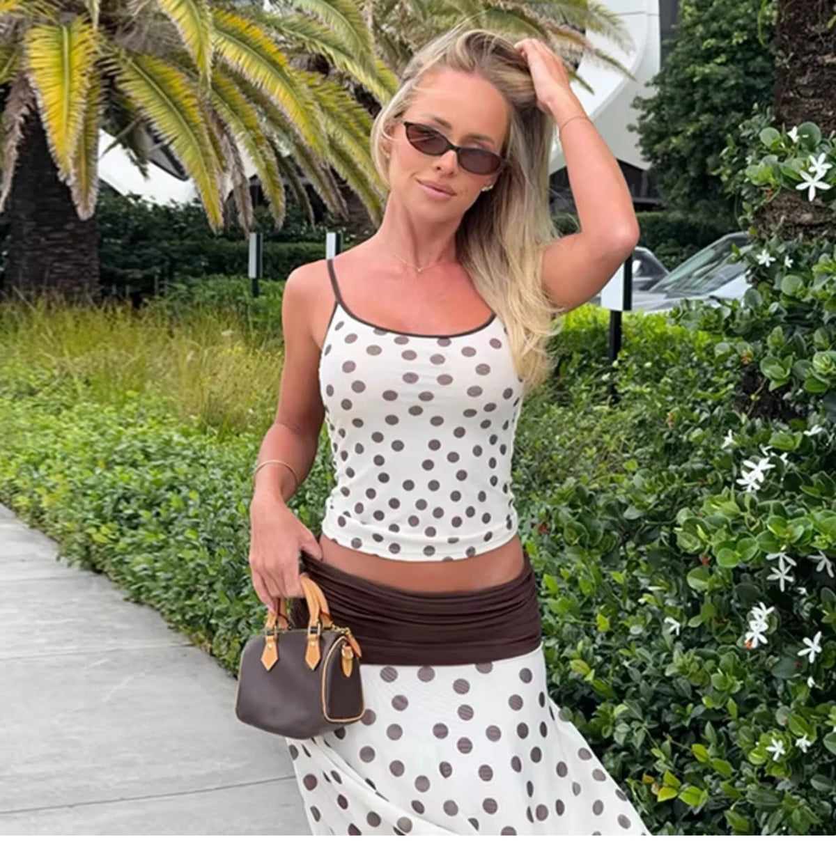 Polka Dot Asymmetric Skirt Set