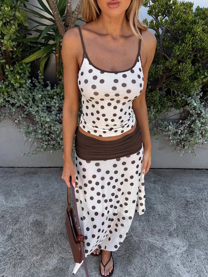 Polka Dot Asymmetric Skirt Set