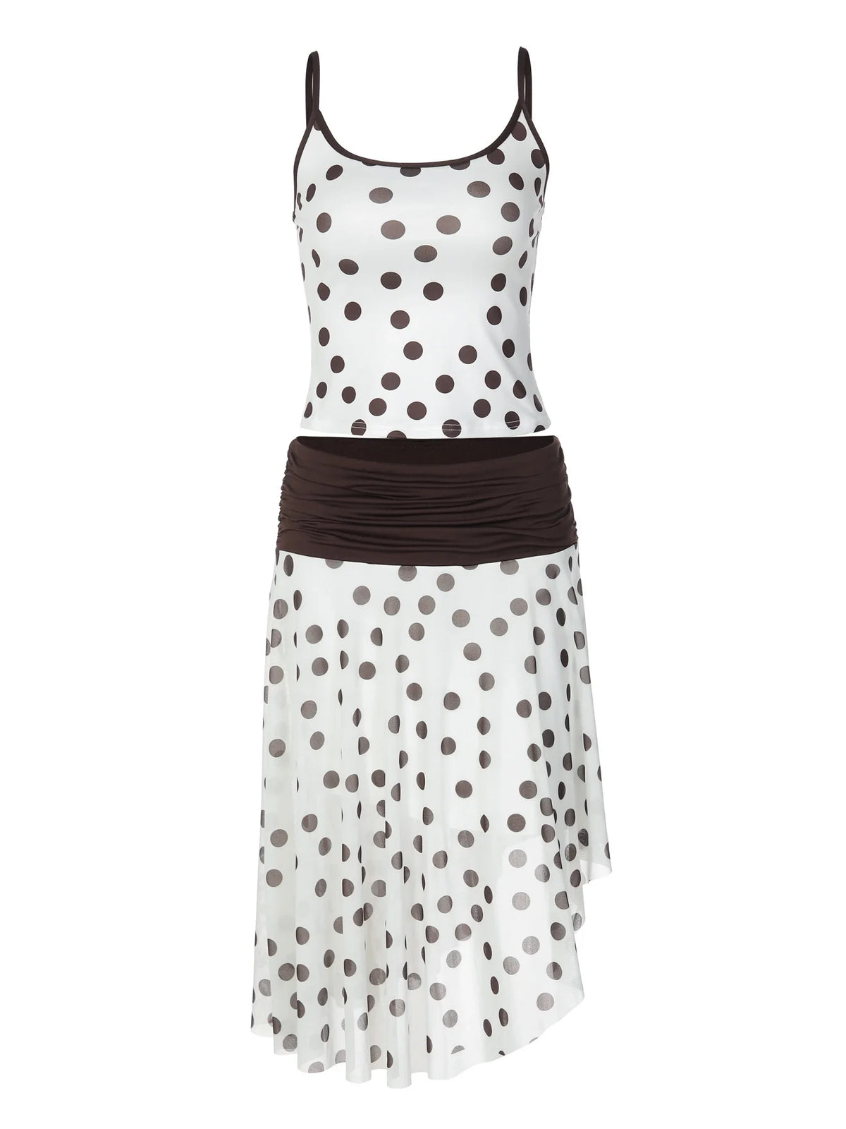 Polka Dot Asymmetric Skirt Set