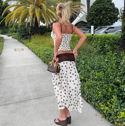 Polka Dot Asymmetric Skirt Set
