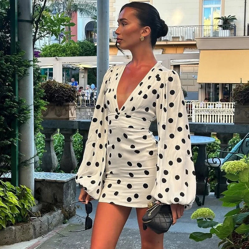 Polka Dot Bell Sleeve Mini Dress