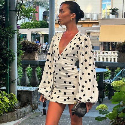 Polka Dot Bell Sleeve Mini Dress