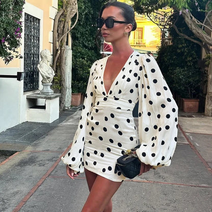 Polka Dot Bell Sleeve Mini Dress