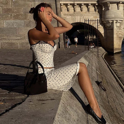 Polka Dot Bow Detail Skirt Set