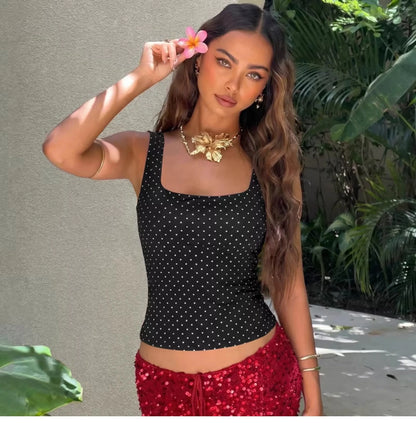 Polka Dot Square Neck Crop Top