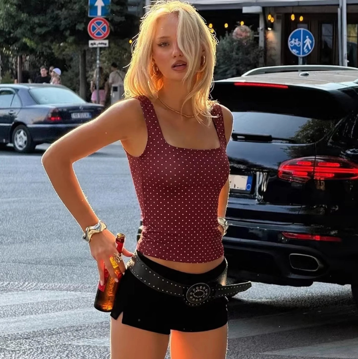 Polka Dot Square Neck Crop Top