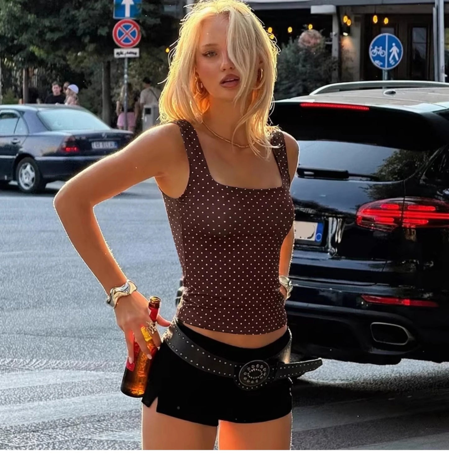 Polka Dot Square Neck Crop Top
