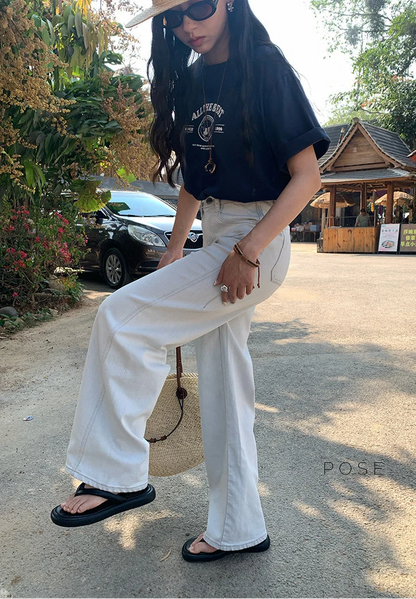 Raelee Off-White Wide-Leg Jeans