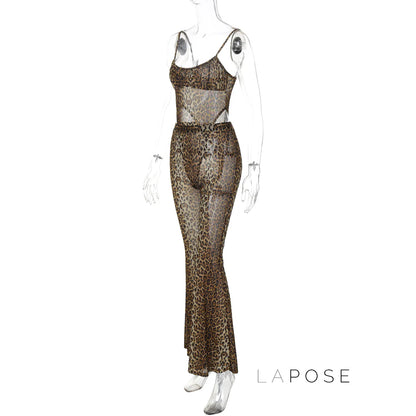 Raina Leopard Mesh Flared Set