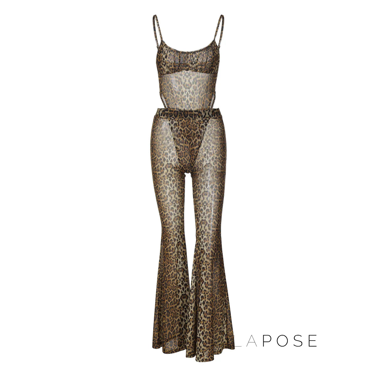Raina Leopard Mesh Flared Set