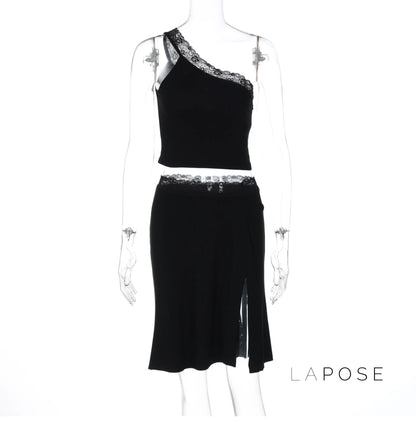 River One-Shoulder Lace Skirt Set