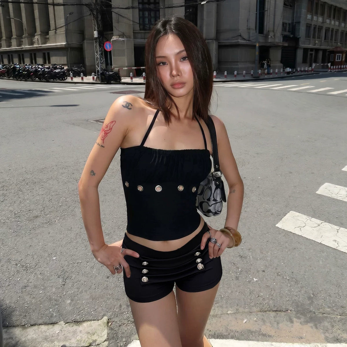 Rosalie Low Rise Button Shorts