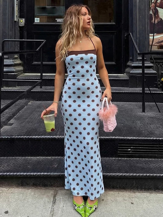 Rosalie Polka Dot Halter Maxi Dress