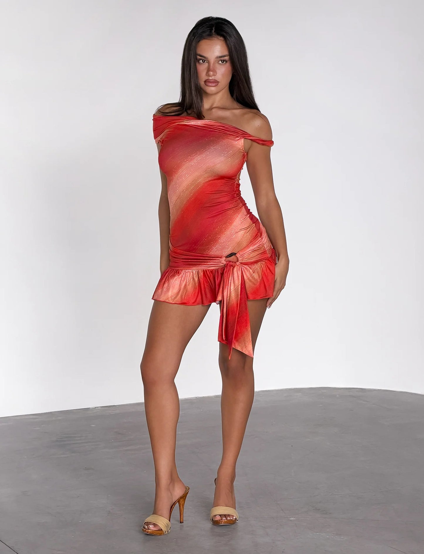 Rozlynn Asymmetric Glitter Mini Dress