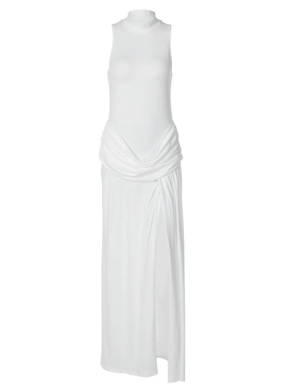 Ruched High Neck Maxi Dress
