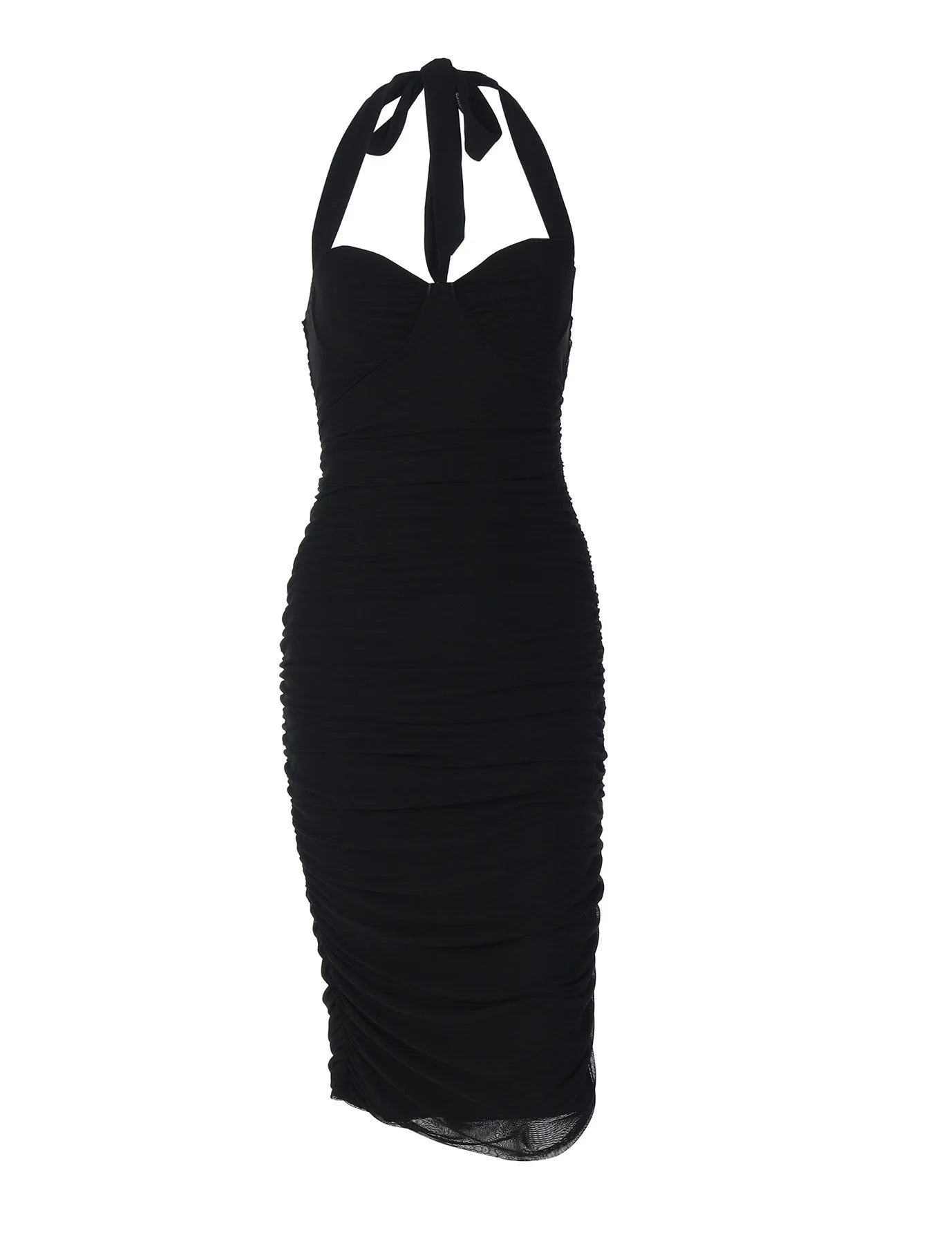 Ruched Mesh Halter Maxi Dress