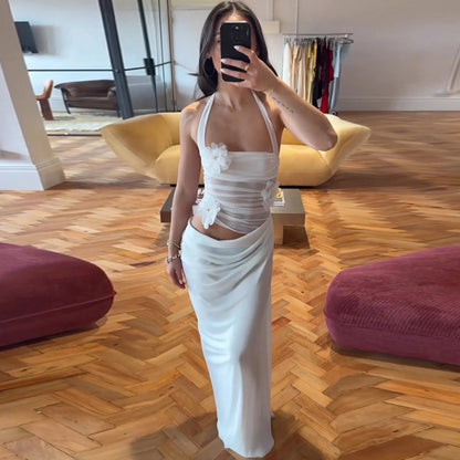 Ruched Mesh Patchwork Maxi Dress