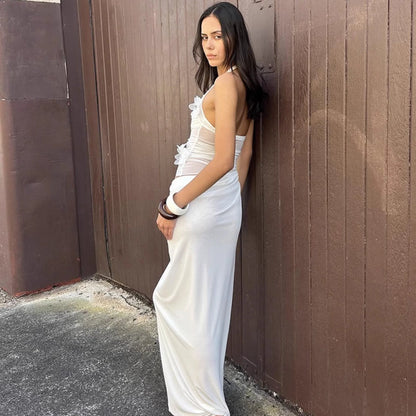 Ruched Mesh Patchwork Maxi Dress