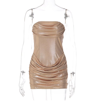 Ruched Metallic Mini Dress